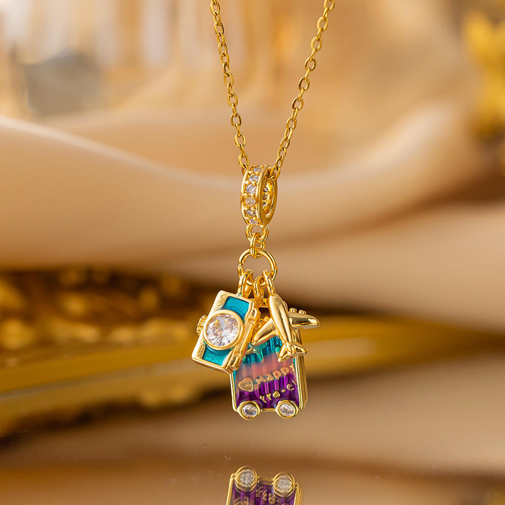 Astria Jewellery Gold Plated Travel Charm Pendant Necklace for Women | Camera, Airplane & Suitcase Design ASTRIA JEWELLERY
