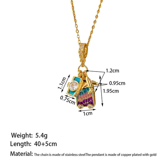 Astria Jewellery Gold Plated Travel Charm Pendant Necklace for Women | Camera, Airplane & Suitcase Design ASTRIA JEWELLERY