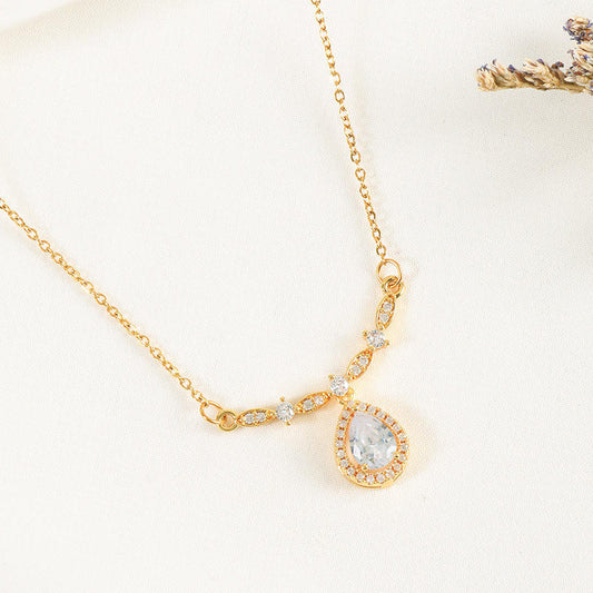 Astria Jewellery Gold-Plated Teardrop Crystal Pendant Necklace for Women | Pear-Cut Sparkling Pendant ASTRIA JEWELLERY