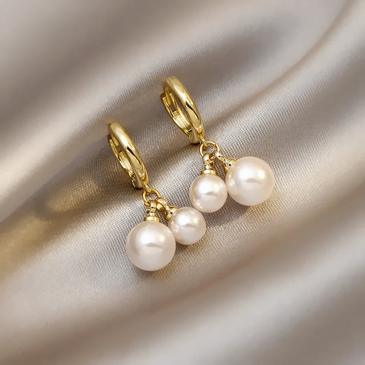 Gold Plated Pearl Drop Huggie Hoop Earrings Astria Jewellery