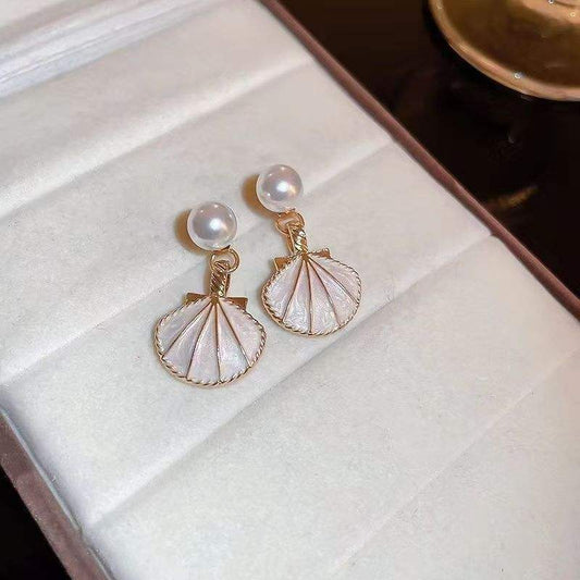 Astria Jewellery Pink Shell Pearl Drop Earrings for Women | Gold Plated Ocean-Inspired Enamel Earrings | Cute Aesthetic Beach Style Jewellery Astria Jewellery