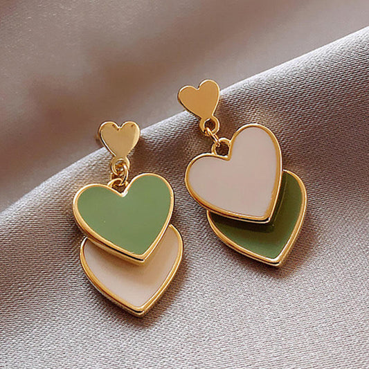 Astria Jewellery Gold Plated Heart Drop Earrings for Women | Pastel Enamel Layered Hearts | Cute Minimal Statement Earrings for Girls & Women Astria Jewellery
