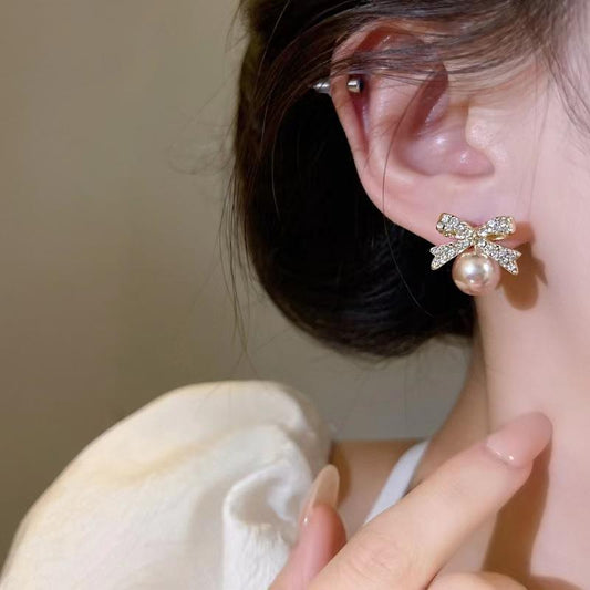 Astria Jewellery Luxury Crystal Bow Pearl Drop Earrings for Women | Gold Plated Designer Statement Earrings | Elegant Party & Wedding Wear Jewellery Astria Jewellery