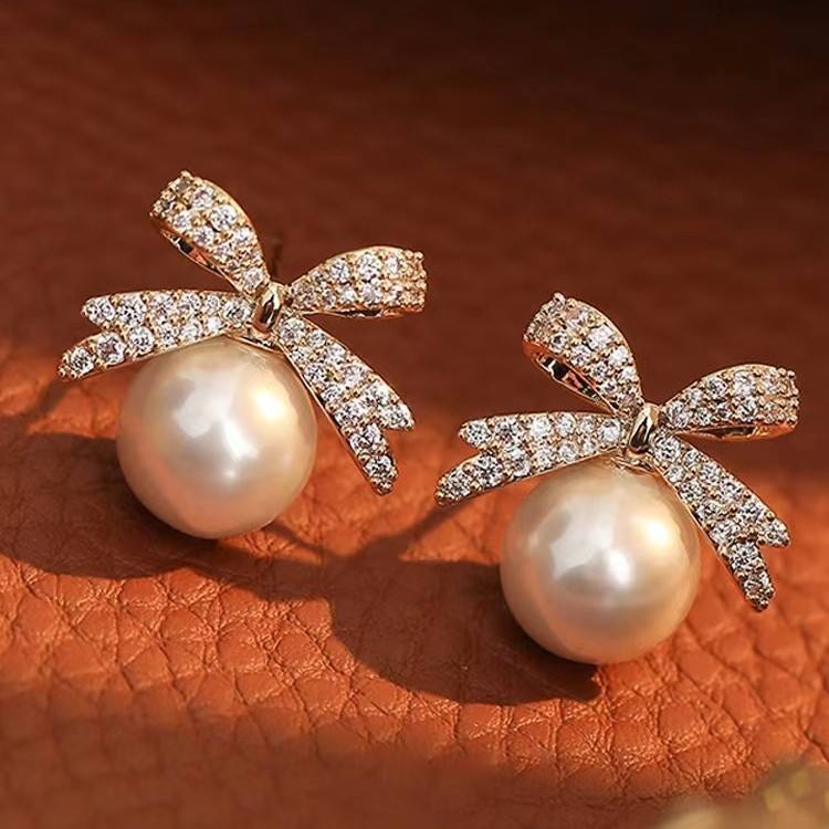 Astria Jewellery Luxury Crystal Bow Pearl Drop Earrings for Women | Gold Plated Designer Statement Earrings | Elegant Party & Wedding Wear Jewellery Astria Jewellery