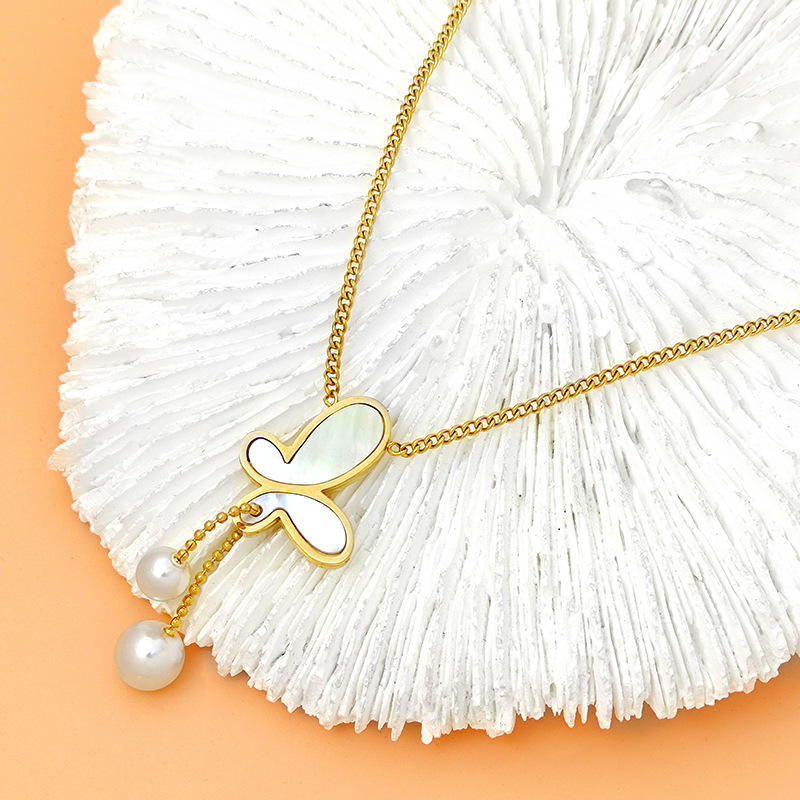 Gold-Plated Butterfly Pearl Drop Necklace ASTRIA JEWELLERY