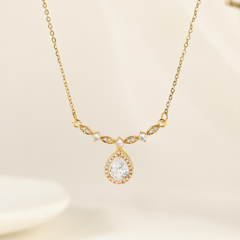 Astria Jewellery Gold-Plated Teardrop Crystal Pendant Necklace for Women | Pear-Cut Sparkling Pendant ASTRIA JEWELLERY