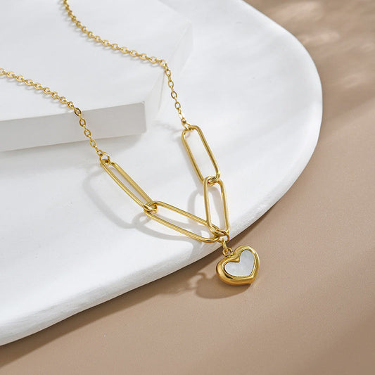 Astria Jewellery Gold-Plated Heart Pendant Necklace for Women | Paperclip Chain Necklace with Shell Heart Charm ASTRIA JEWELLERY