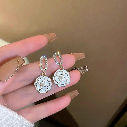 White Floral Drop Earrings Astria Jewellery