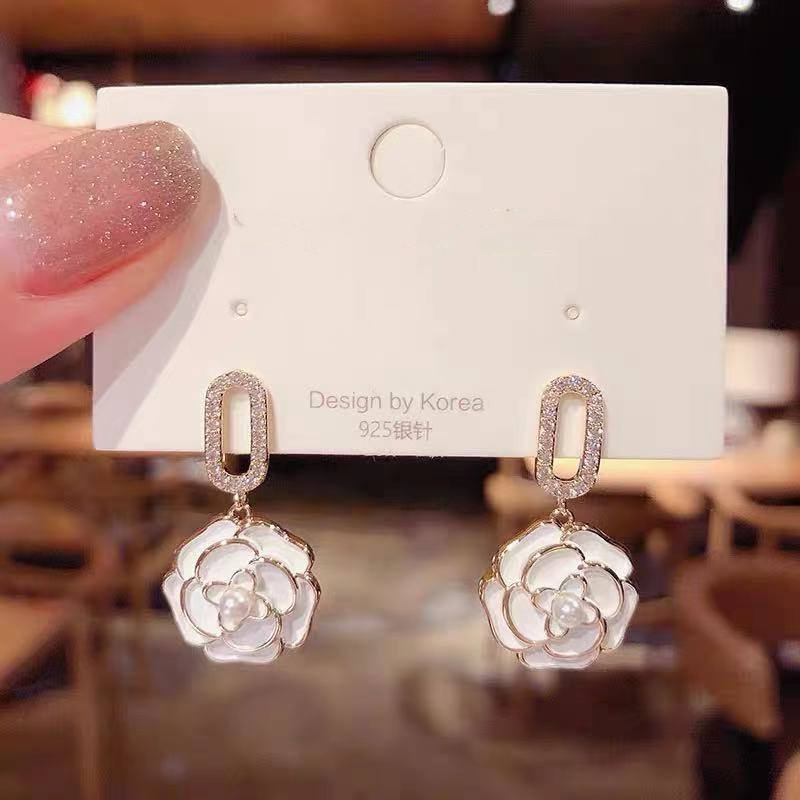 White Floral Drop Earrings Astria Jewellery