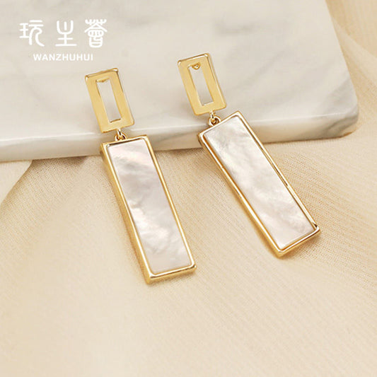 Astria Jewellery Gold Plated Geometric Drop Earrings for Women | Rectangular Pearl Inlay Design | Minimal Elegant Party & Daily Wear Jewellery Astria Jewellery