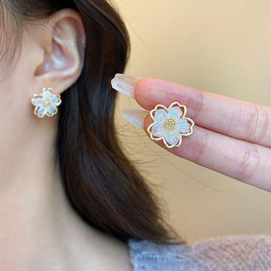 Astria Jewellery Gold Plated Floral Stud Earrings for Women | Iridescent Petal Design with Crystal Center | Cute Elegant Daily & Party Wear Jewellery Astria Jewellery