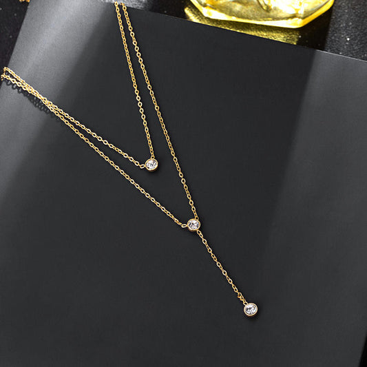 Gold Plated Layered Solitaire Necklace ASTRIA JEWELLERY