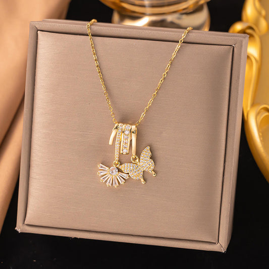 Astria Jewellery Gold Plated Angel Wing Crystal Charm Necklace for Women | Elegant Multi Pendant Gold Necklace ASTRIA JEWELLERY