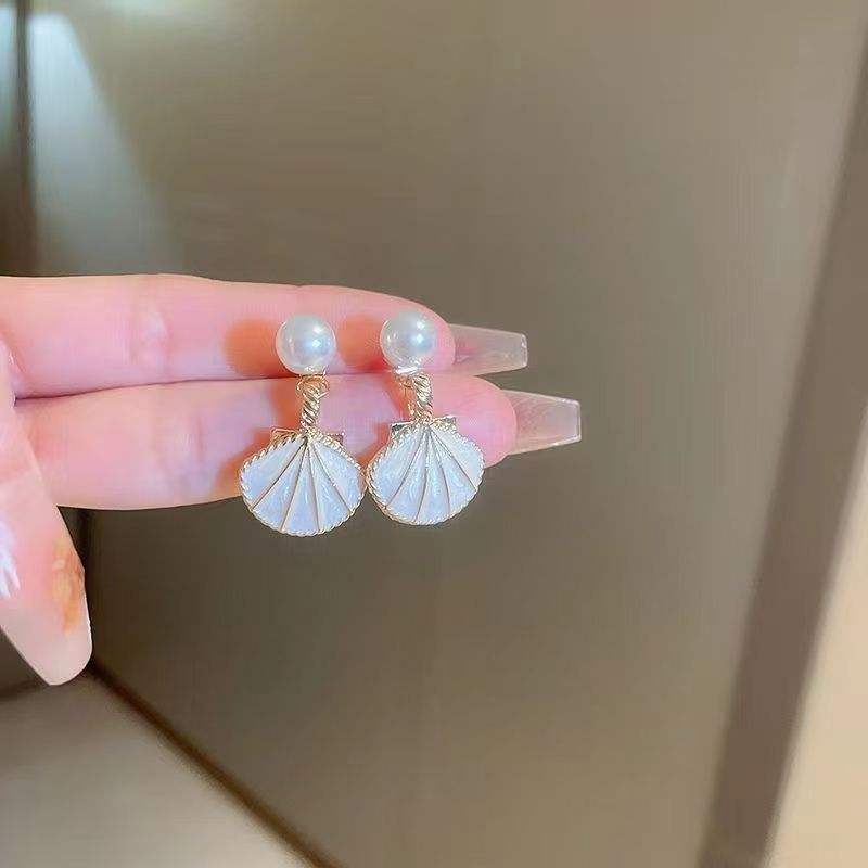 Astria Jewellery Pink Shell Pearl Drop Earrings for Women | Gold Plated Ocean-Inspired Enamel Earrings | Cute Aesthetic Beach Style Jewellery Astria Jewellery