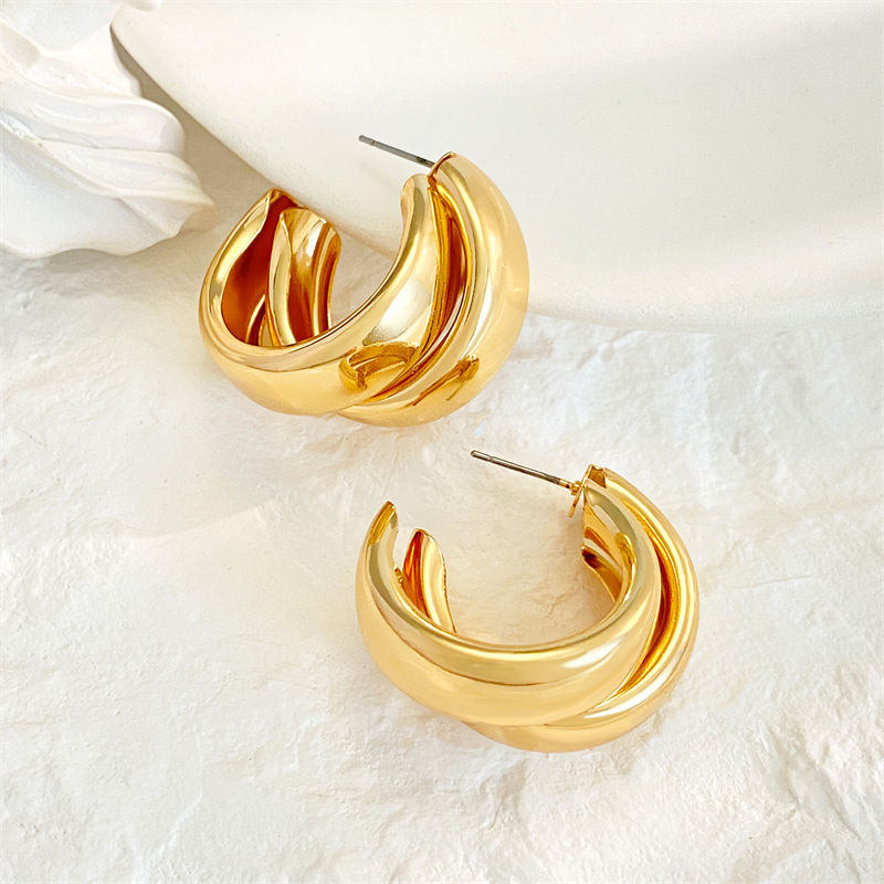 Gold Plated Chunky Hoop Earrings for Women | Double Layer Twist Design Hoops | Trendy Statement Earrings for Daily & Party Wear Astria Jewellery