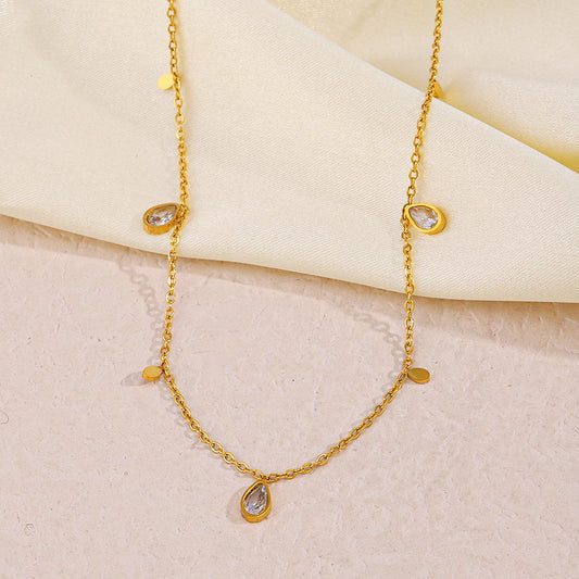 Astria Jewellery Gold-Plated Teardrop CZ Station Necklace for Women | Minimal Crystal Drop Chain Necklace | ASTRIA JEWELLERY