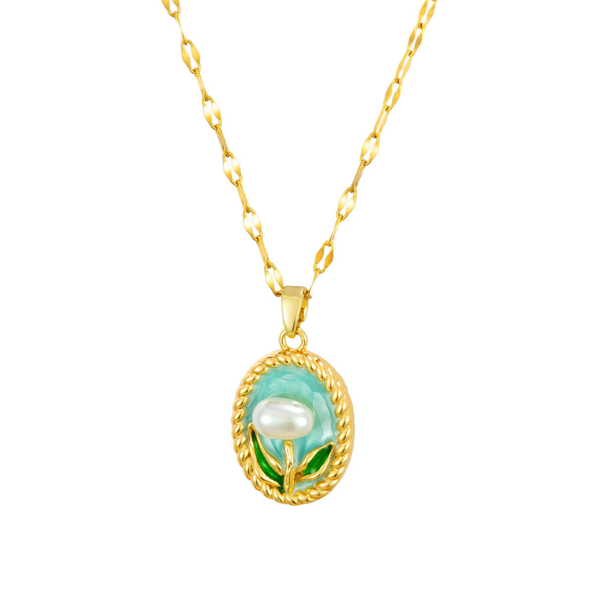 Gold Plated Oval Pearl Pendant Necklace Astria Jewellery