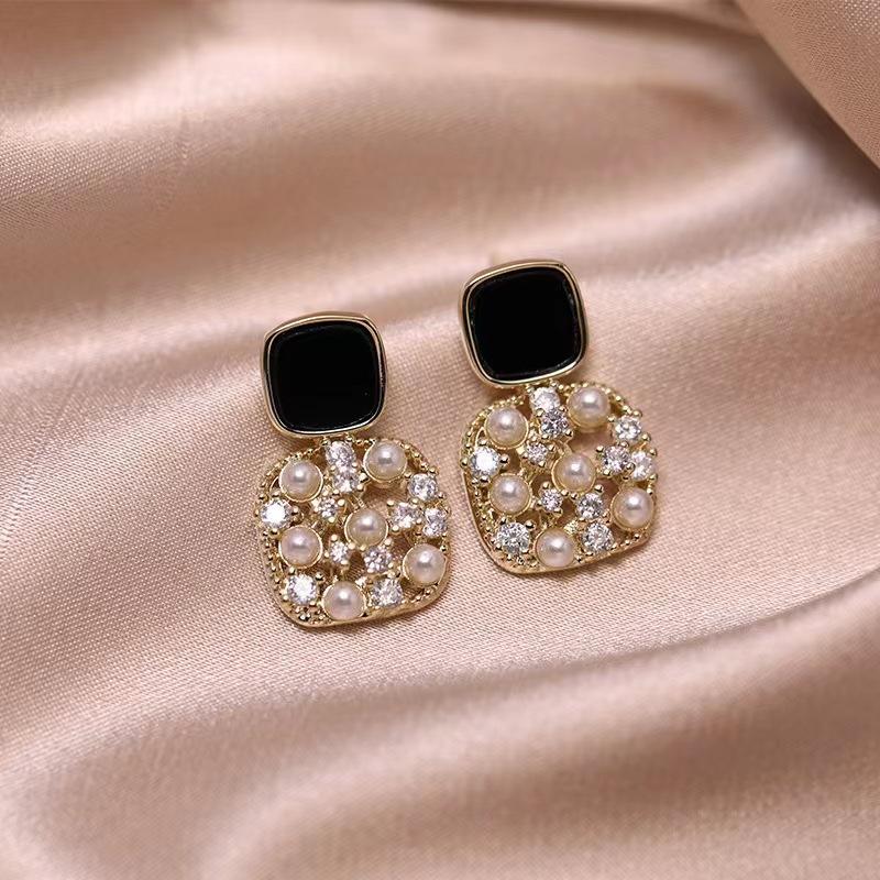 Astria Jewellery Black & Pearl Statement Drop Earrings for Women | Gold Plated Crystal Stud Earrings | Elegant Party Wear & Luxury Fashion Jewellery Astria Jewellery