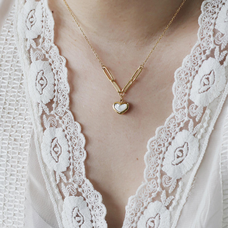 Astria Jewellery Gold-Plated Heart Pendant Necklace for Women | Paperclip Chain Necklace with Shell Heart Charm ASTRIA JEWELLERY