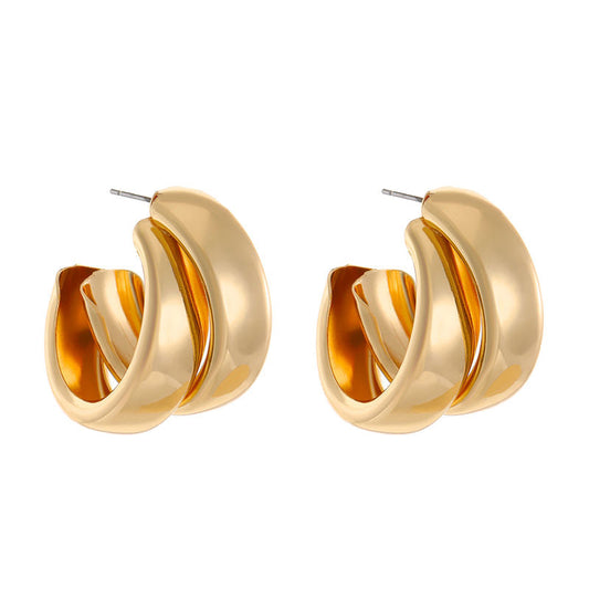 Gold Plated Chunky Hoop Earrings for Women | Double Layer Twist Design Hoops | Trendy Statement Earrings for Daily & Party Wear Astria Jewellery