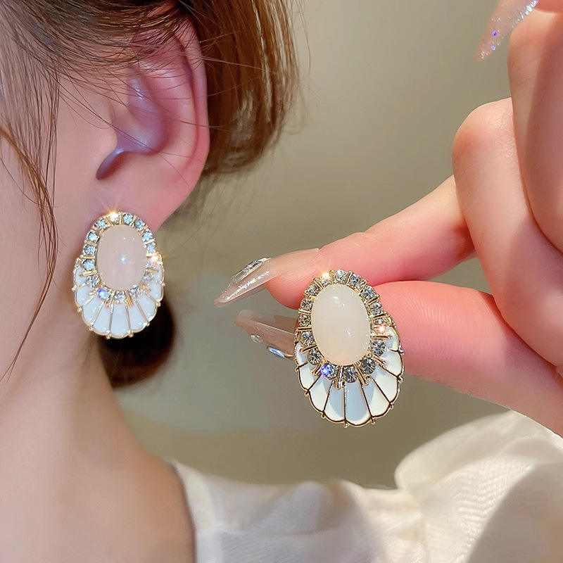 Astria Jewellery Elegant Oval Stud Earrings for Women | Gold Plated White Enamel & Crystal Earrings | Minimal Luxury Party & Daily Wear Jewellery Astria Jewellery