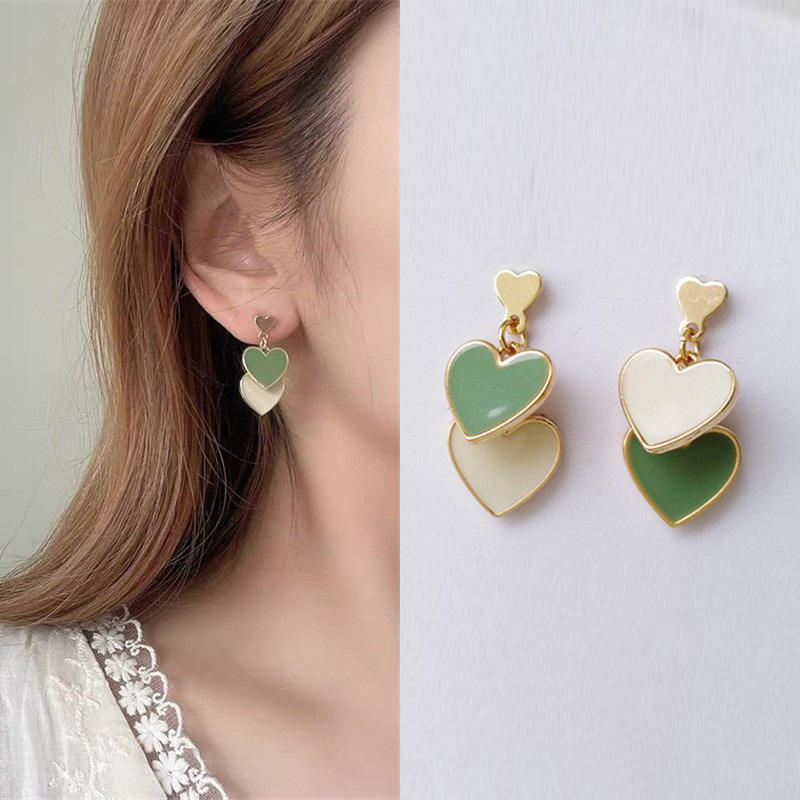 Astria Jewellery Gold Plated Heart Drop Earrings for Women | Pastel Enamel Layered Hearts | Cute Minimal Statement Earrings for Girls & Women Astria Jewellery