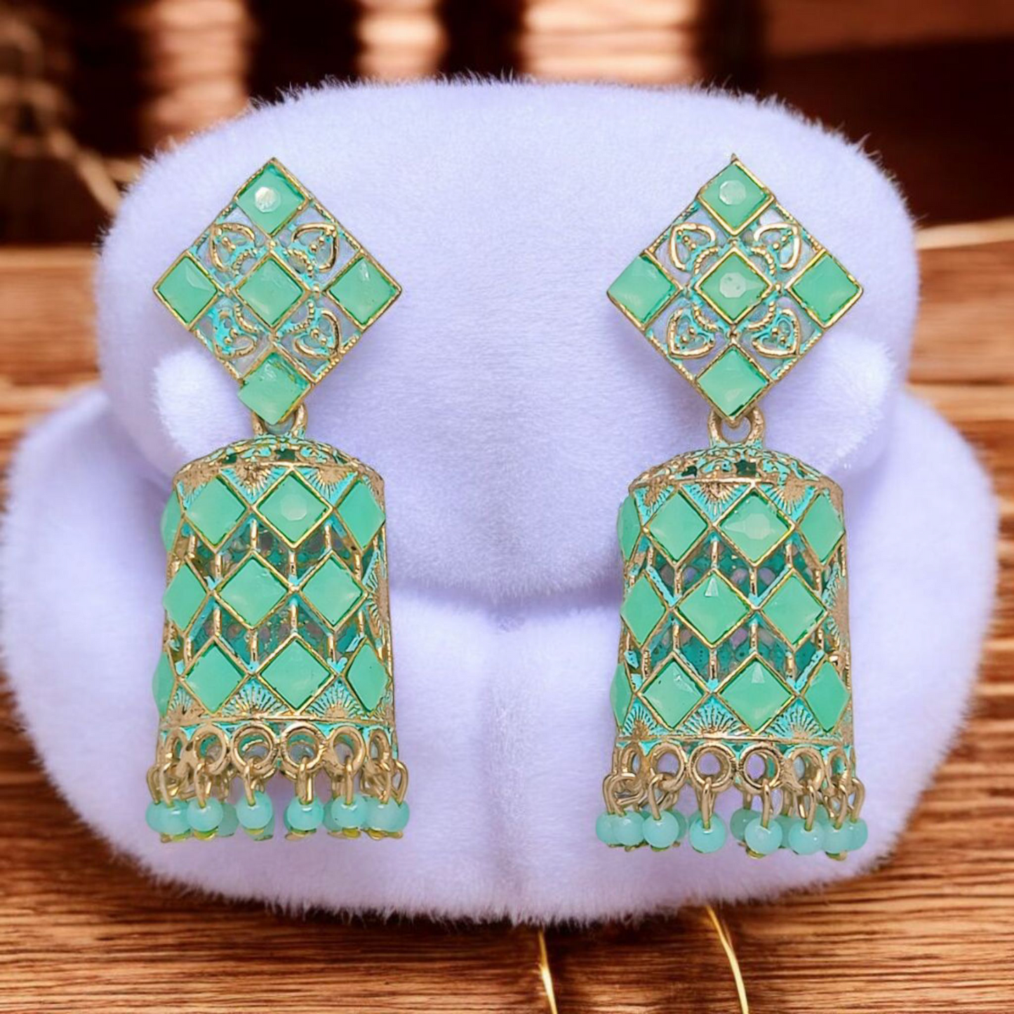 Green Meenakari Jhumka Earrings for Women | Gold Plated Ethnic Drop Earrings with Beads | Traditional Wedding & Festive Jewellery Astria Jewellery