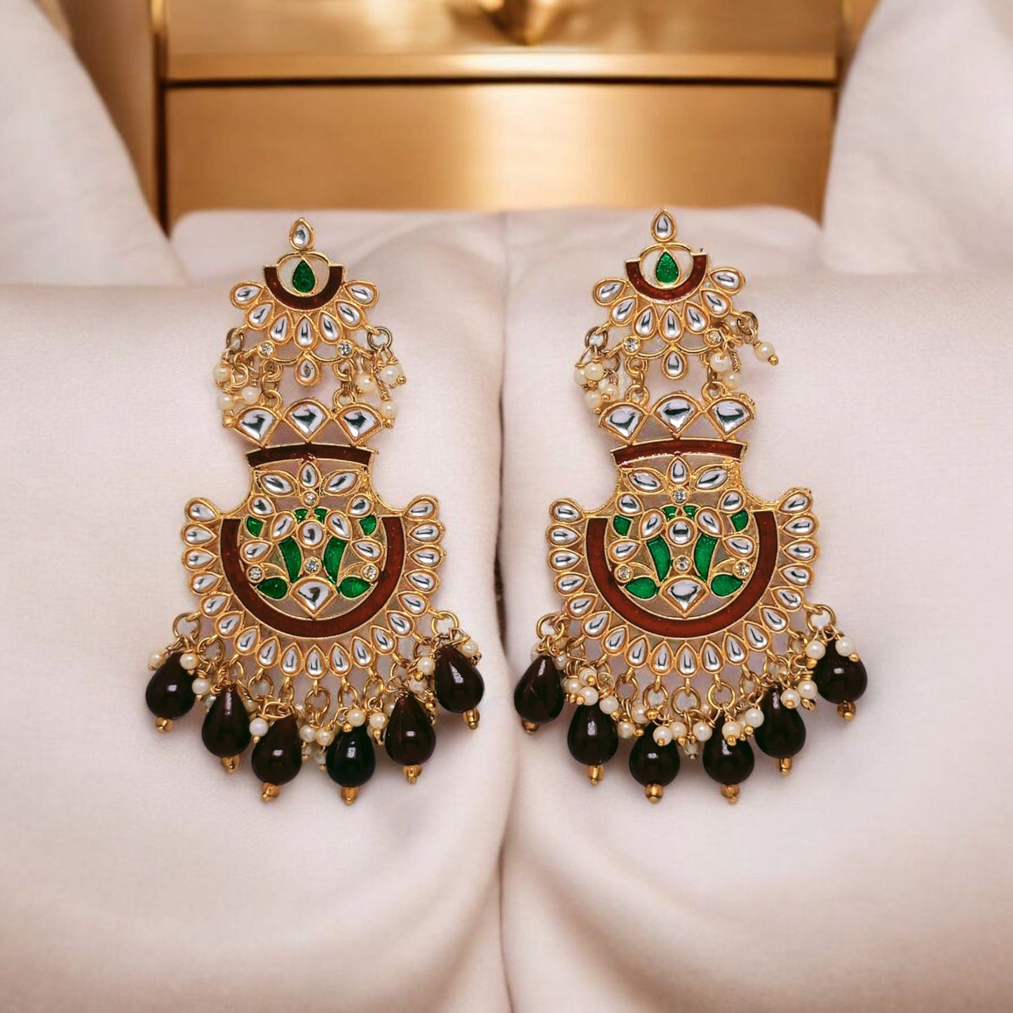 Astria Jewellery Kundan Green & Maroon Chandbali Earrings for Women | Gold Plated Traditional Bridal Dangle Earrings with Beads | Wedding & Festive Jewellery Astria Jewellery