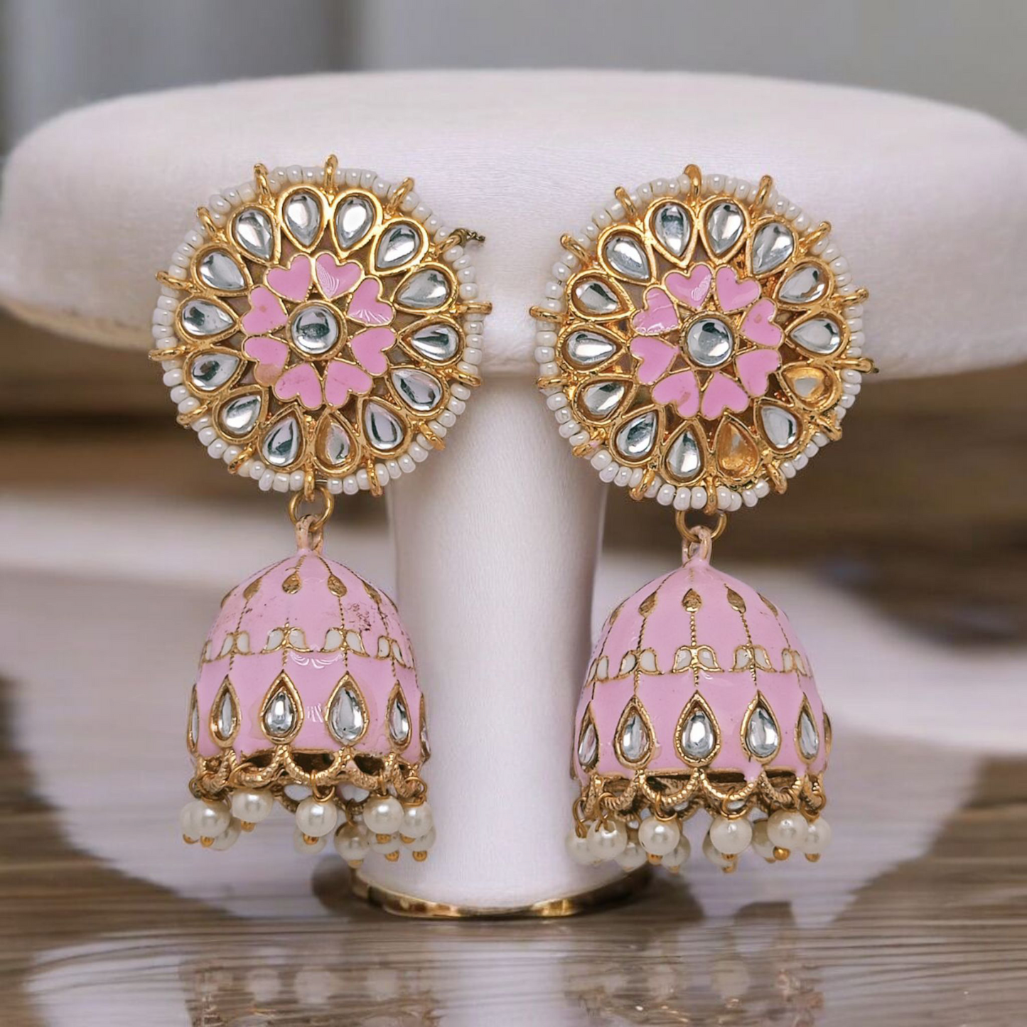 Astria Jewellery Pink Meenakari Kundan Jhumka Earrings for Women | Gold Plated Floral Ethnic Earrings with Pearl Drops | Festive & Wedding Jewellery Astria Jewellery