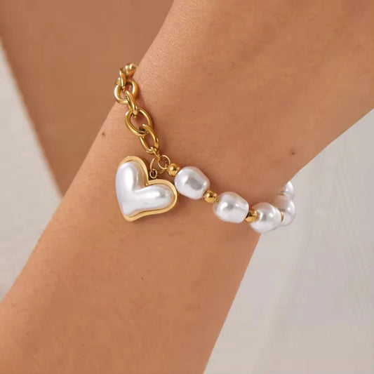 Celeste Heart Pearl Gold Bracelet Astria Jewellery