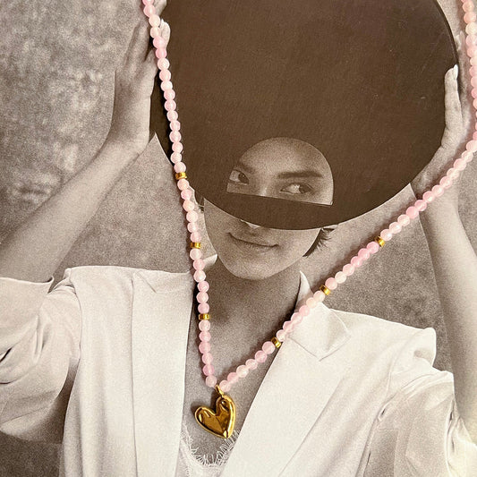 Pink Beaded Heart Pendant Necklace for Women | Gold Heart Charm Necklace | Minimalist Bead Choker Necklace Astria Jewellery
