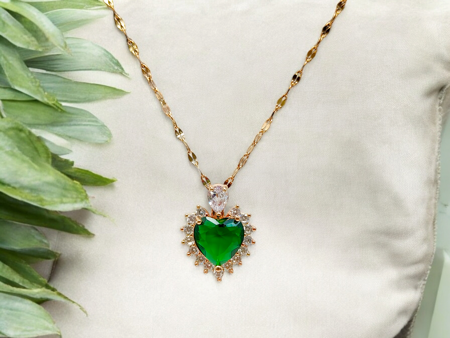 Gold Heart with Green Gemstone Pendant ASTRIA JEWELLERY