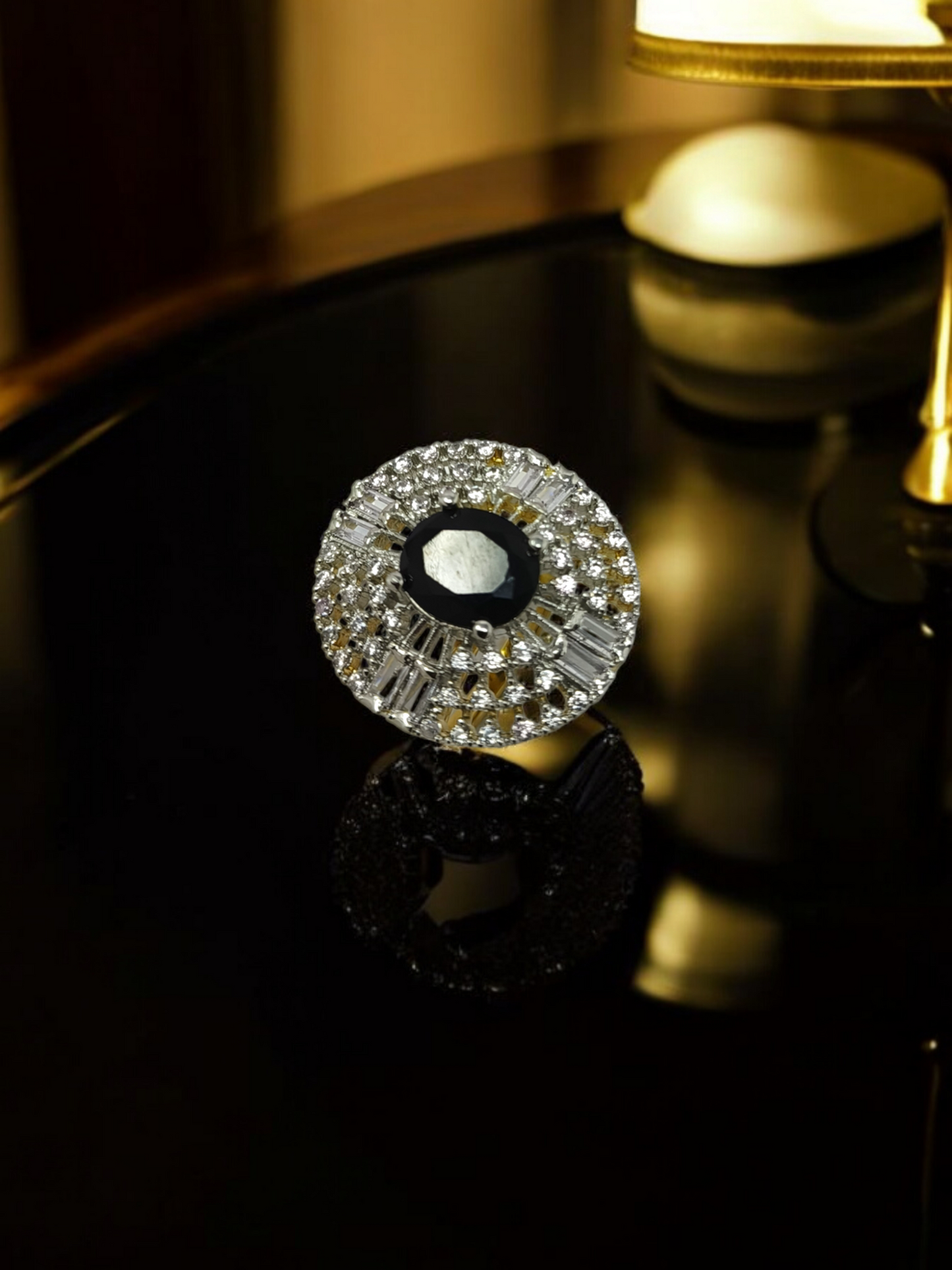 Astria Jewellery Gold Plated Black Oval Crystal Ring – Premium Party & Wedding | Engagement & Promise Ring |18K Gold Plated Stainless Steel, Customizable Astria Jewellery