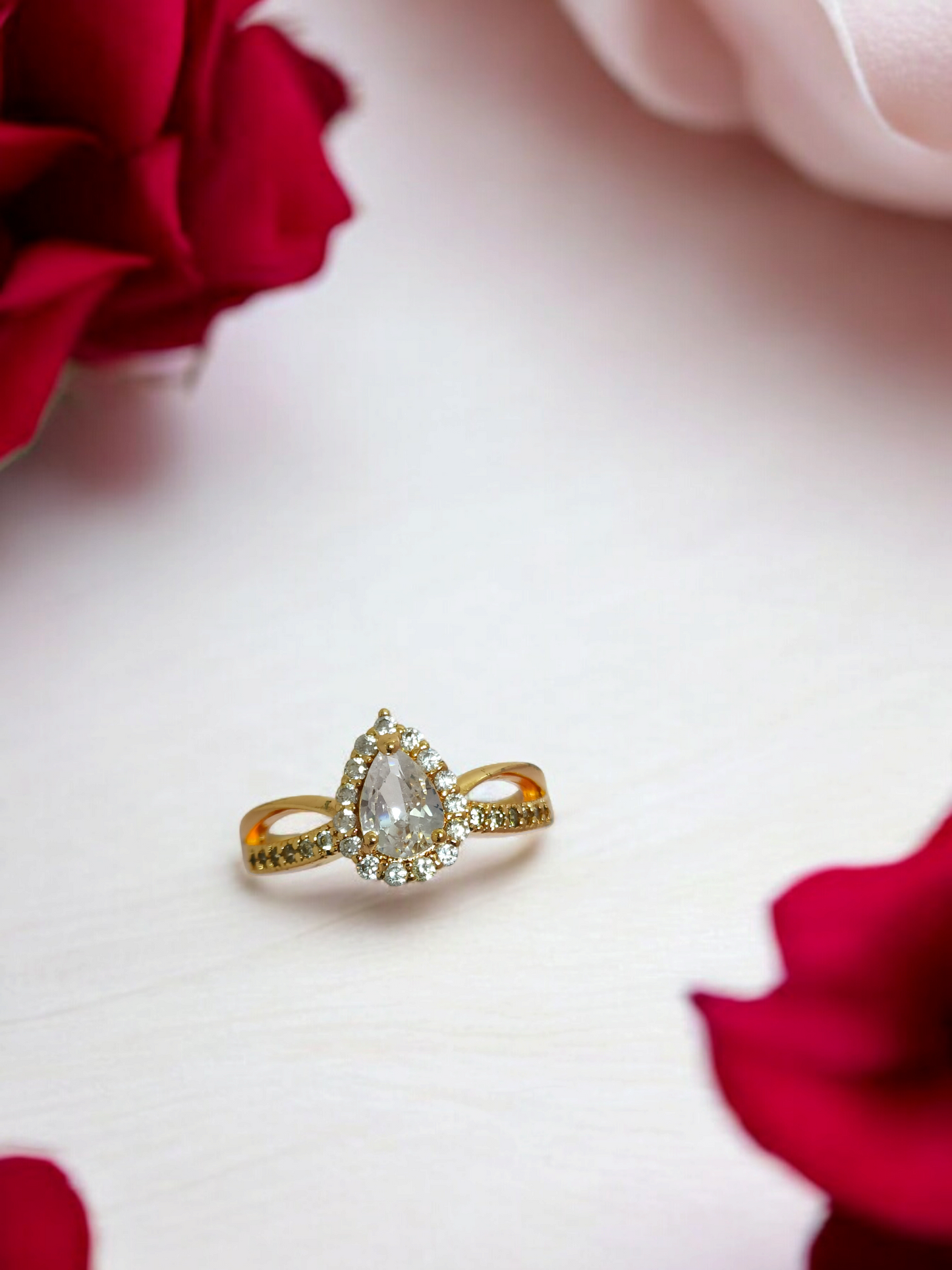 Astria Jewellery Classic Gold Teardrop Ring with White Stone – Luxury Gift for Girlfriend or Wife |18K Gold Plated Stainless Steel, Customizable Astria Jewellery