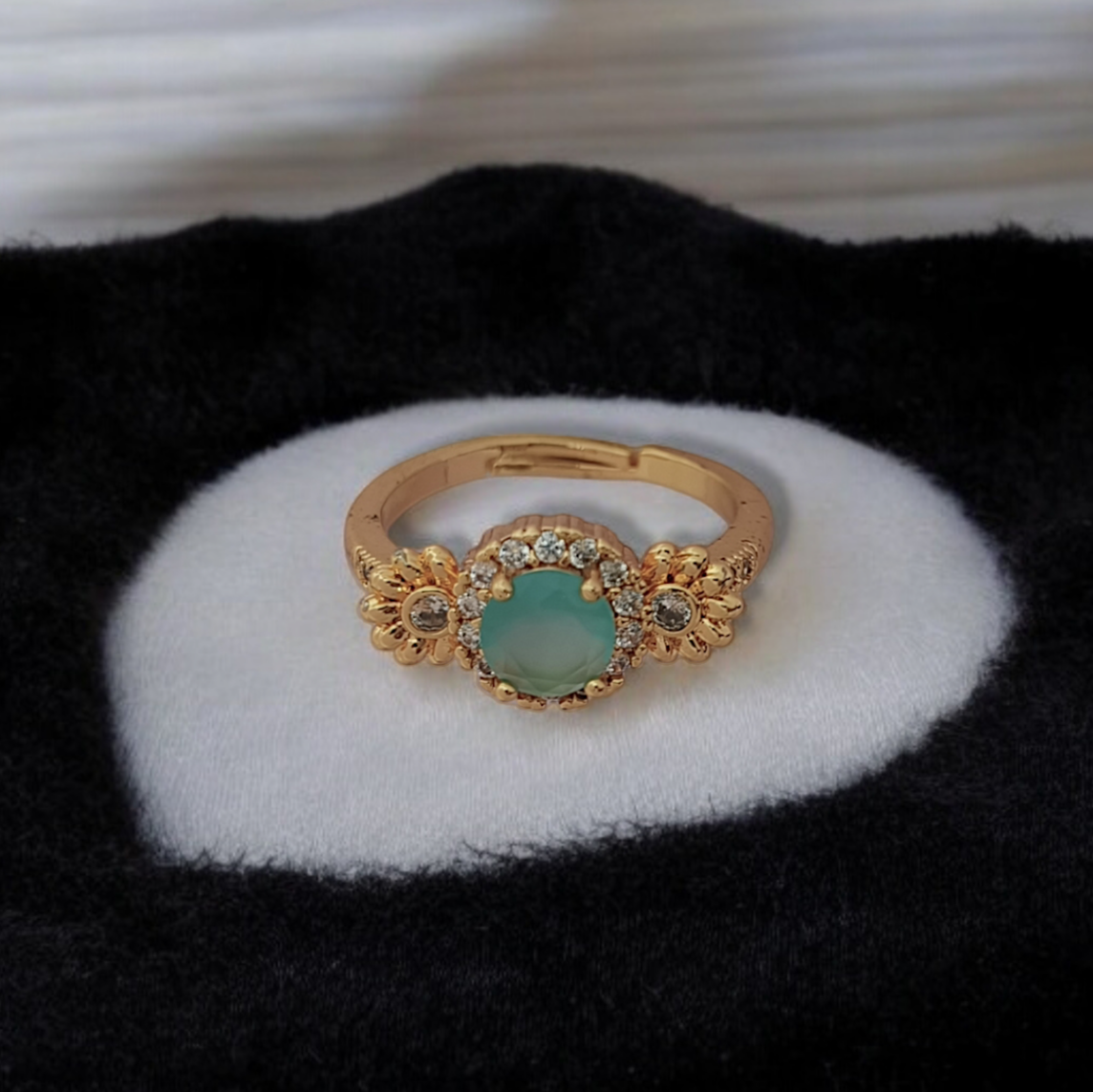 Astria Jewellery Blue Stone Gold Plated Ring for Women – Floral Design Engagement & Promise Ring |18K Gold Plated Stainless Steel, Customizable Astria Jewellery