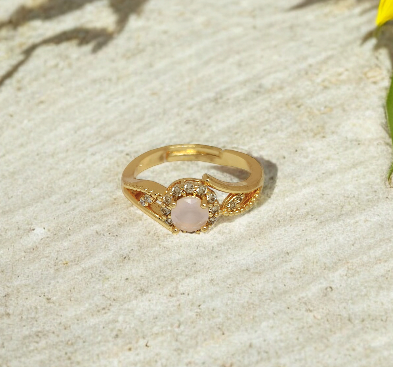 Astria Jewellery Gold Tone Ring with Light Pink Gemstone – Dainty and Classy Jewelry for Her |18K Gold Plated Stainless Steel, Customizable Astria Jewellery