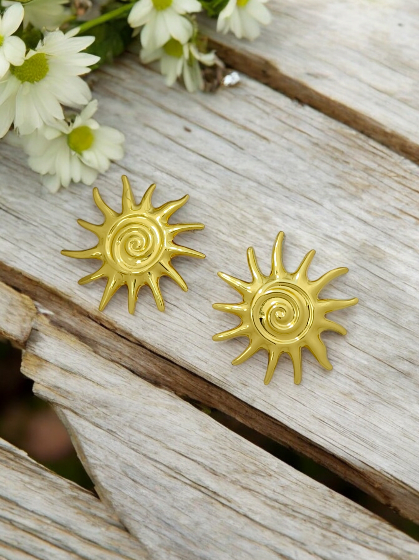 Astria Jewellery Gold Plated Sunburst Stud Earrings for Women | Spiral Sun Design | Trendy Minimal Statement Daily Wear & Party Jewellery Astria Jewellery