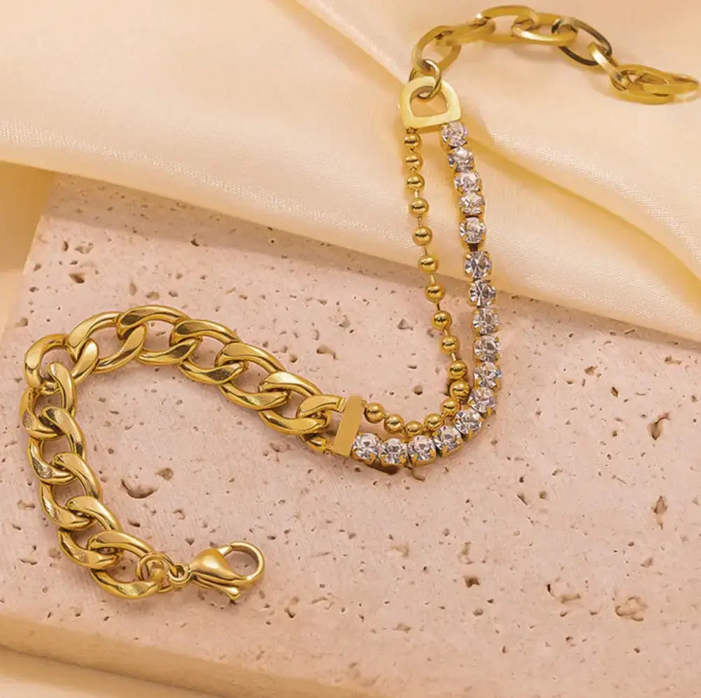 Luxury Gold Plated Cuban Link Tennis Bracelet for Women | Crystal Chain Adjustable Bracelet | Premium Fashion Jewelry