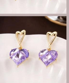 Astria Jewellery Purple Crystal Heart Drop Earrings for Women | Gold Plated Open Heart Stud Earrings | Cute Aesthetic Statement Jewellery for Girls Astria Jewellery