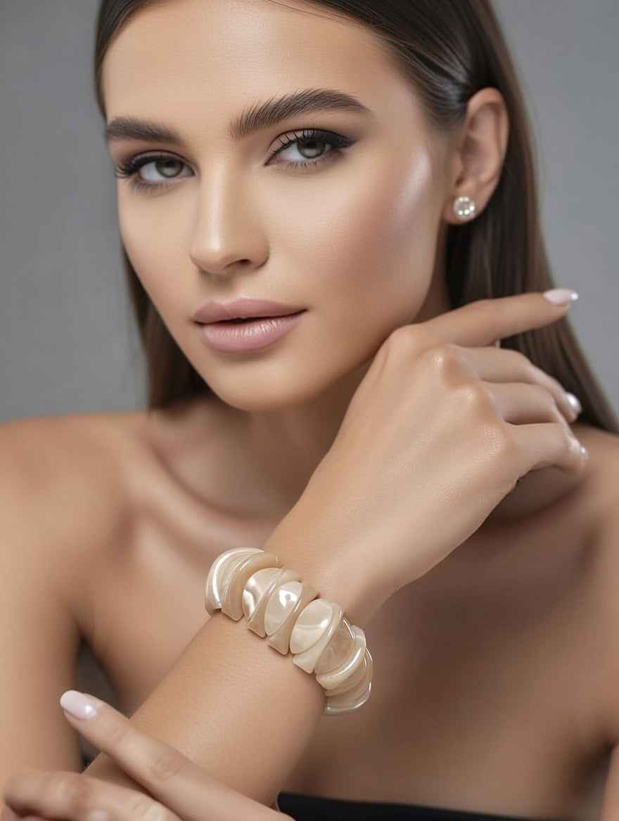 Ivory Chunky Statement Bracelet for Women, Glossy Sculpted Resin Bangle, Elegant Modern Fashion Jewelry Astria Jewellery