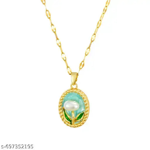 Gold Plated Oval Pearl Pendant Necklace Astria Jewellery