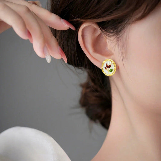 Vintage Floral Enamel Stud Earrings Astria Jewellery
