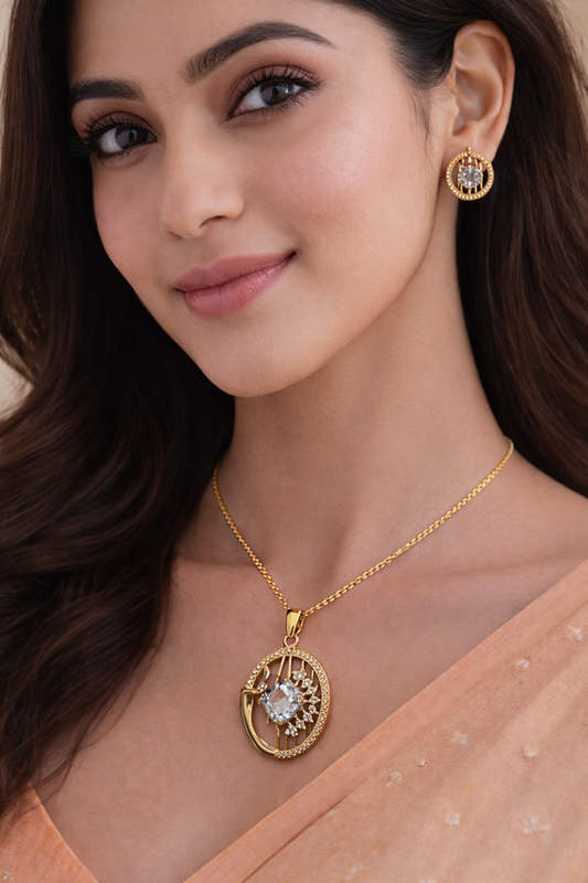 Twinkling Glittering Pendant with Earrings Astria Jewellery