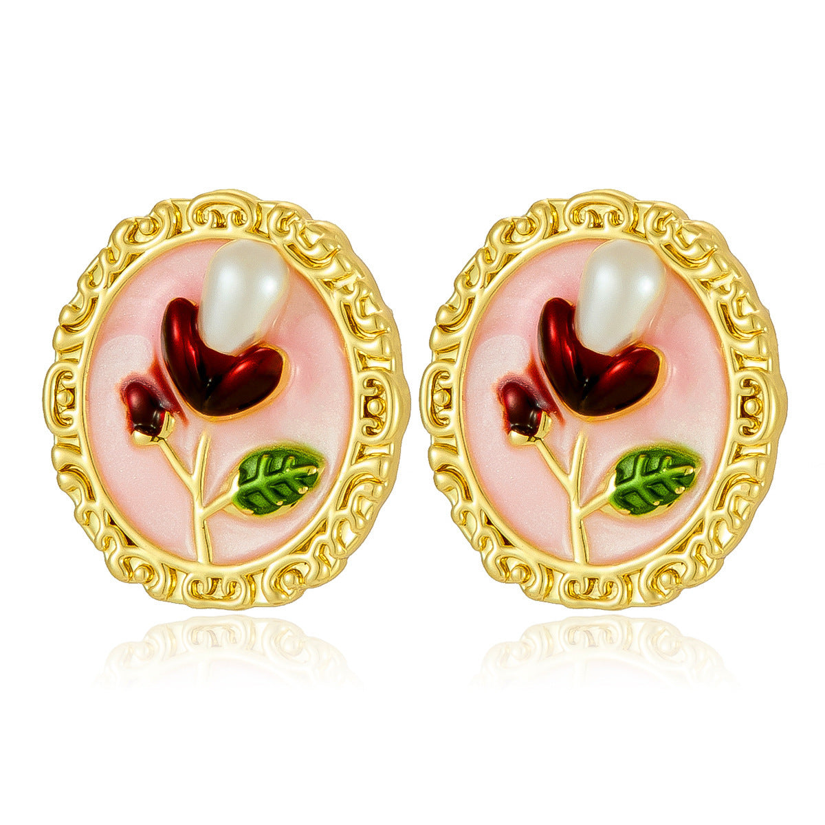 Vintage Floral Enamel Stud Earrings