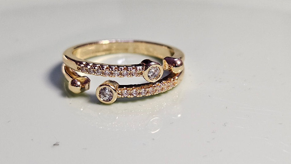 Gold-Plated Double Band CZ Ring – Adjustable Elegant Ring for Women Astria Jewellery