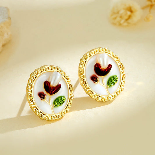 Vintage Floral Enamel Stud Earrings Astria Jewellery