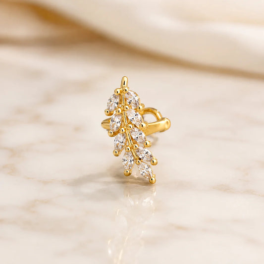 Anti-Tarnish Leaf Ear Cuff Earring for Women | Gold Plated CZ Ear Cuff | No Piercing Cartilage Earring Astria Jewellery
