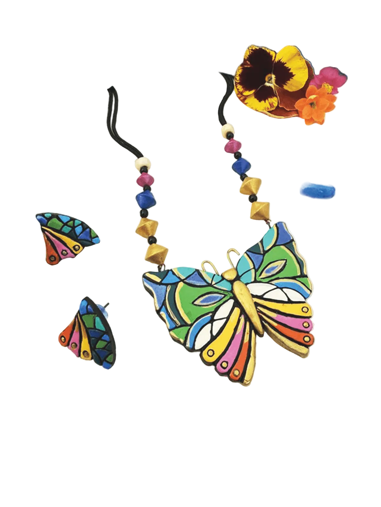 Mrritika Handmade Colorful Butterfly Terracotta Necklace and Earrings Mrritika By Astria Jewellery