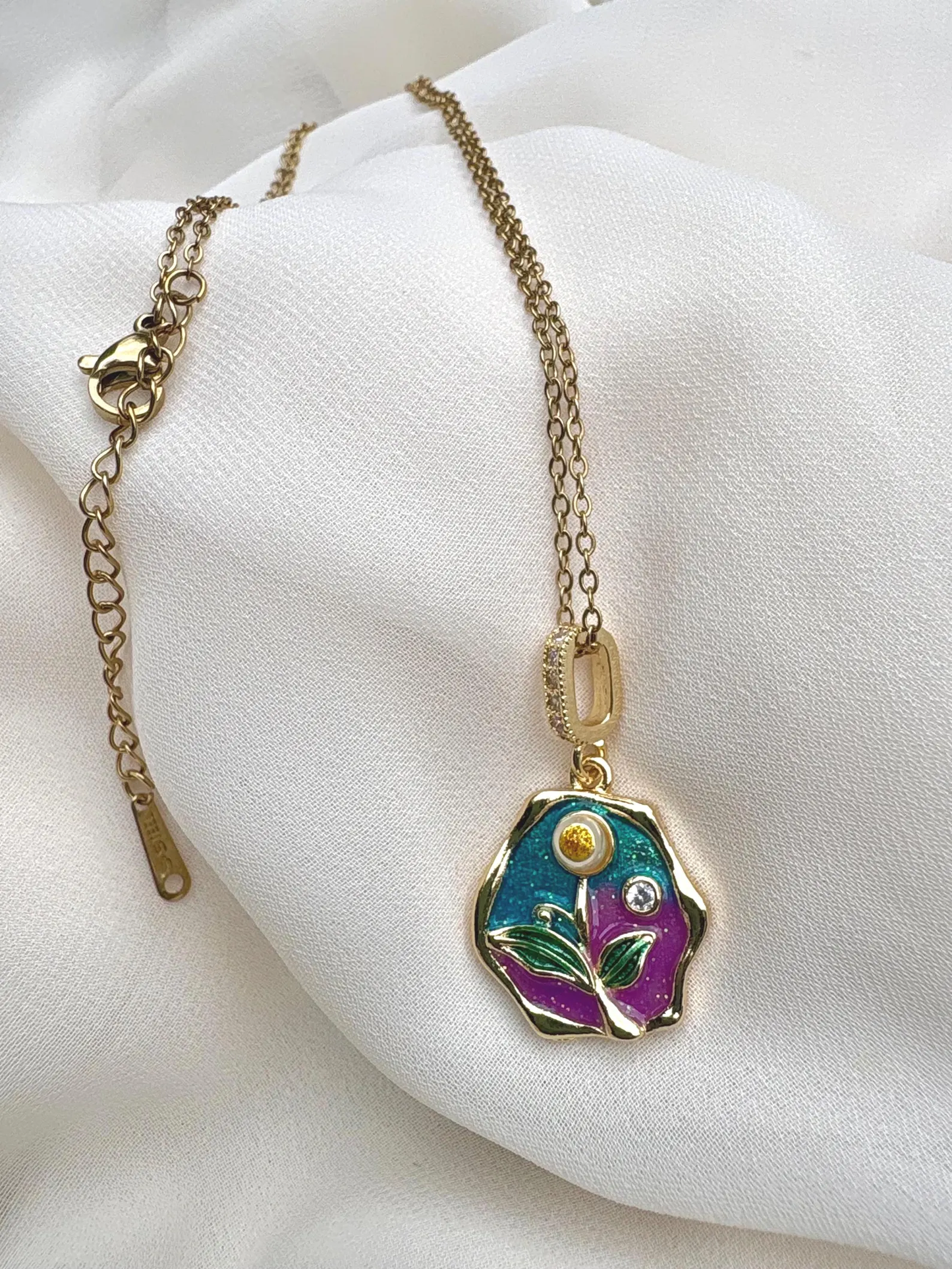 Astria Jewellery Gold-Plated Floral Enamel Pendant Necklace for Women | Artistic Flower Charm with CZ Accent ASTRIA JEWELLERY