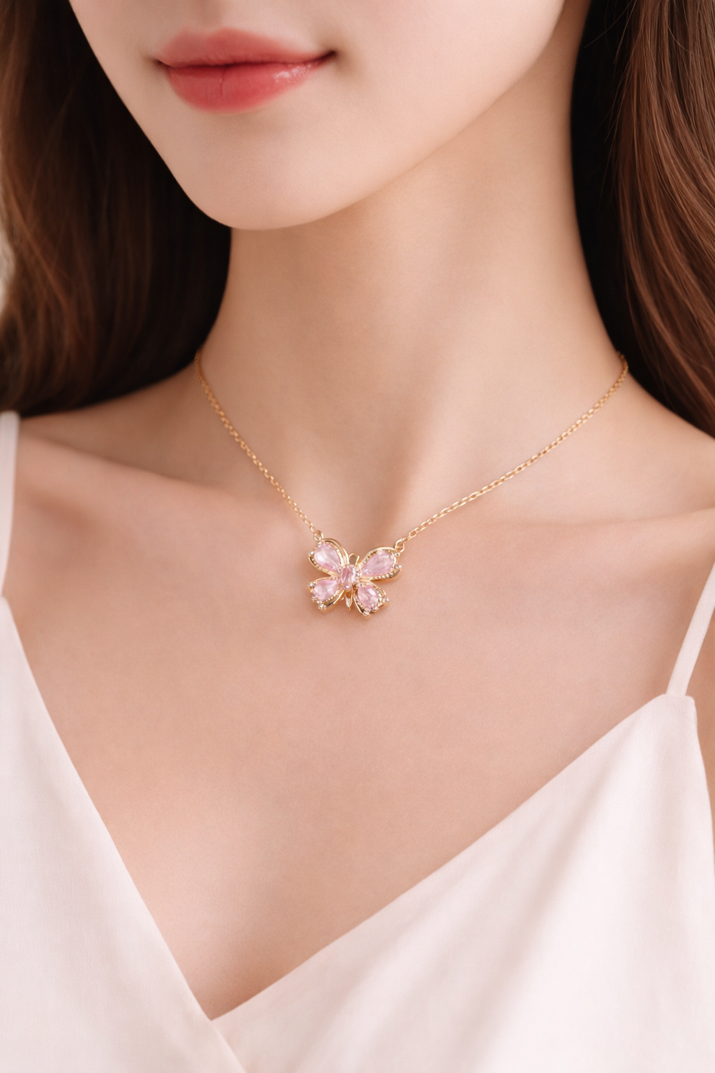 Gold-Plated Pink Bow Pendant Necklace Astria Jewellery